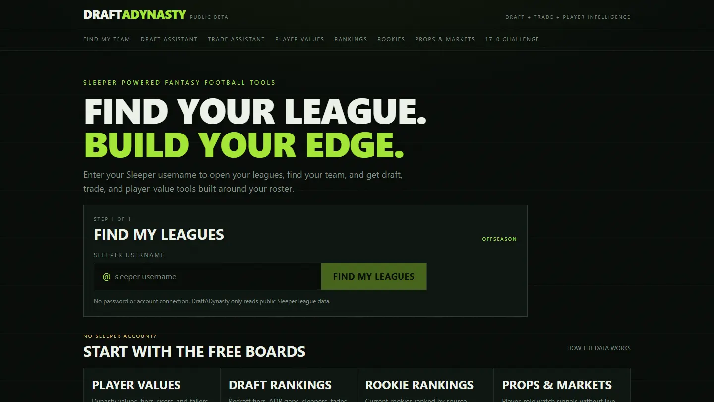 DraftADynasty — live product screenshot