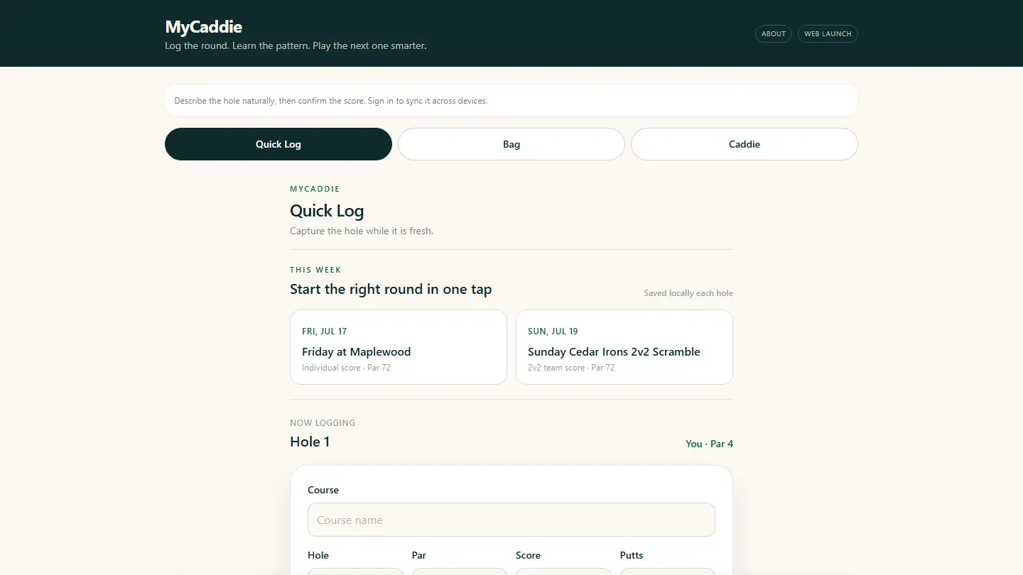 MyCaddie — live product screenshot