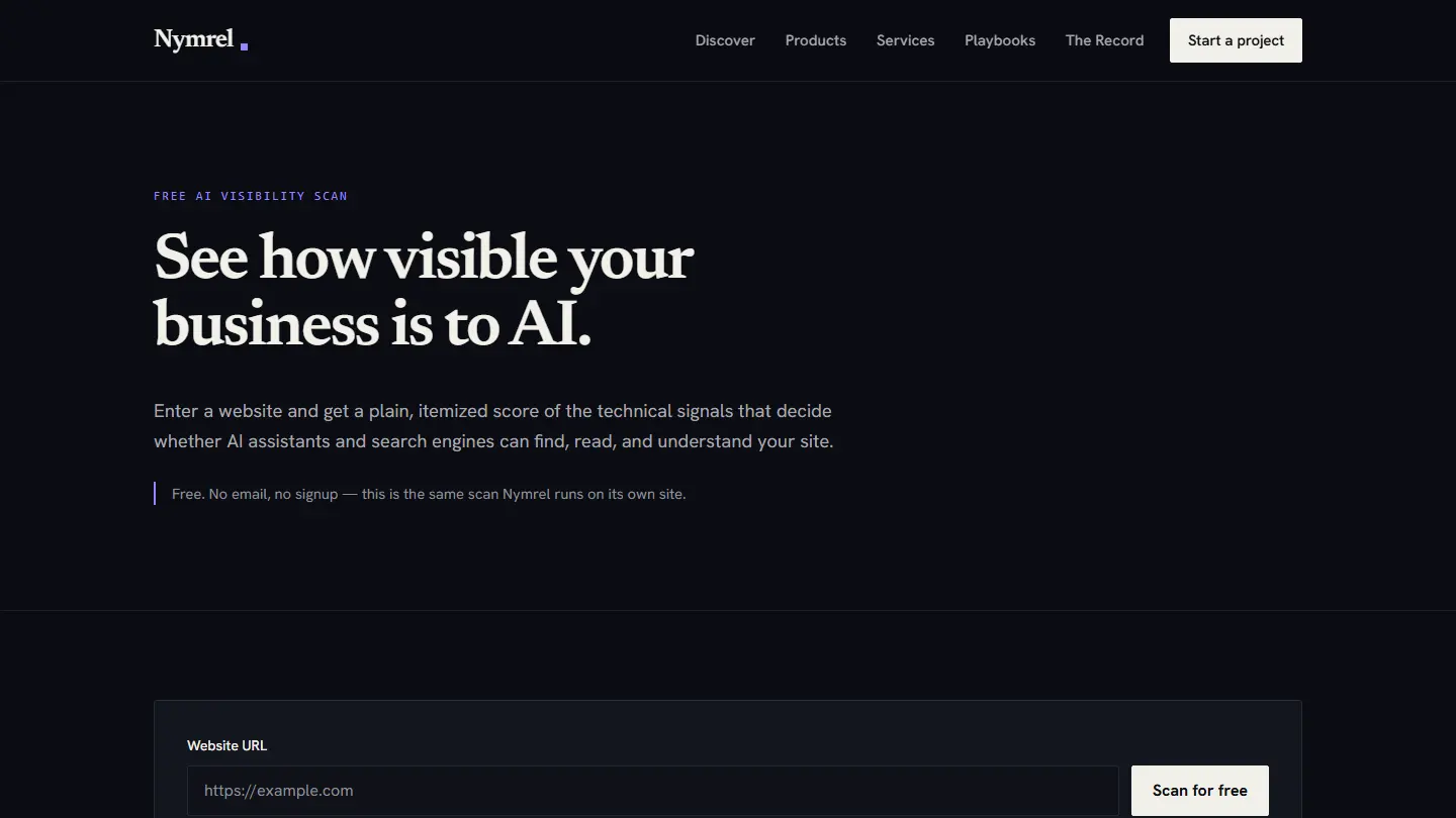Nymrel AI-Visibility Scan — live product screenshot